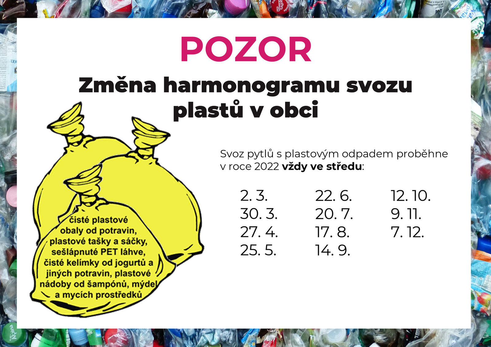 Změna svozu plastů v roce 2022